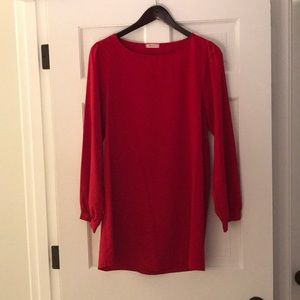 Red long sleeve shift dress